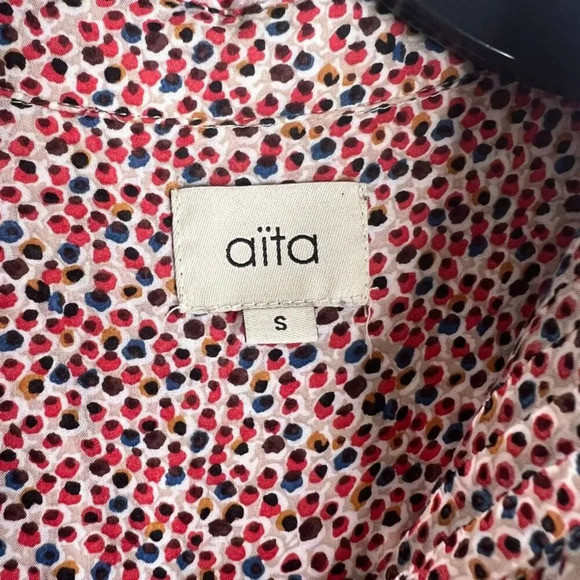 Anthropologie Aita Vneck Long Sleeve Colorful Geo Print Blouse Sz Small - Picture 6 of 9
